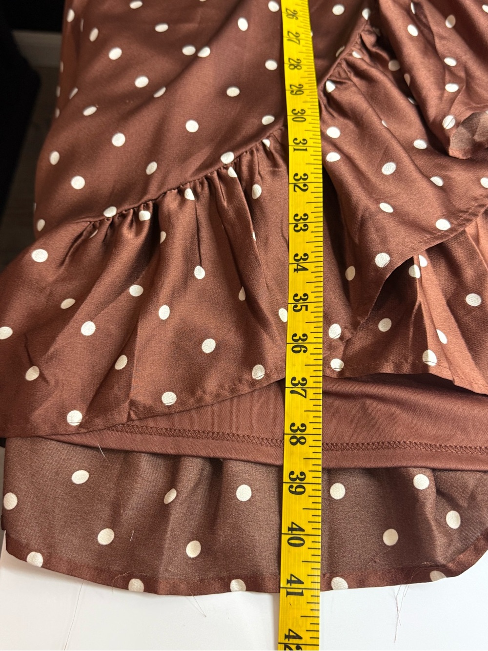 TORRID V-Neck Satin Wrap Style Dress Polka Dot Brown & White Sz 1 - Picture 10 of 11